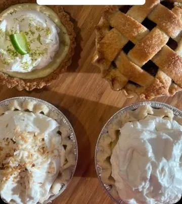 A table of pies at the market